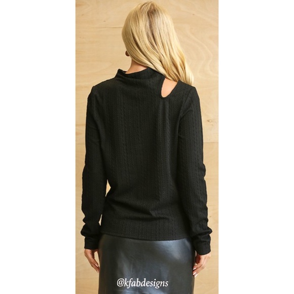 ❤️LAST ONE! Black Soft Mock Neck Top with Textured Pattern and Cut Out! - Picture 4 of 5